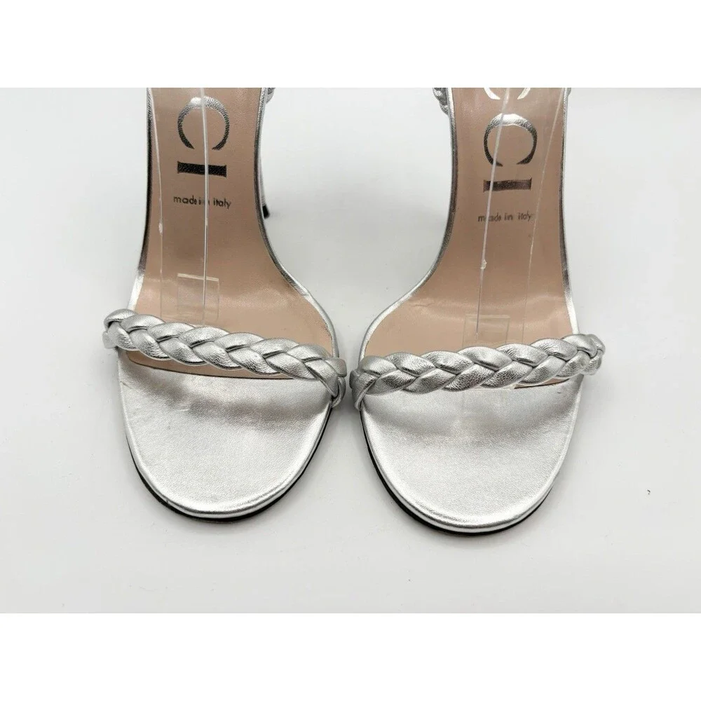 Gucci Silver Braided Strap Nappa Leather Stiletto Heels Sandals SZ EU 39 - Picture 3 of 15